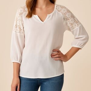 Womens Sheer Boho White Flowy Blouse David Bitton BUFFALO Sz: Large